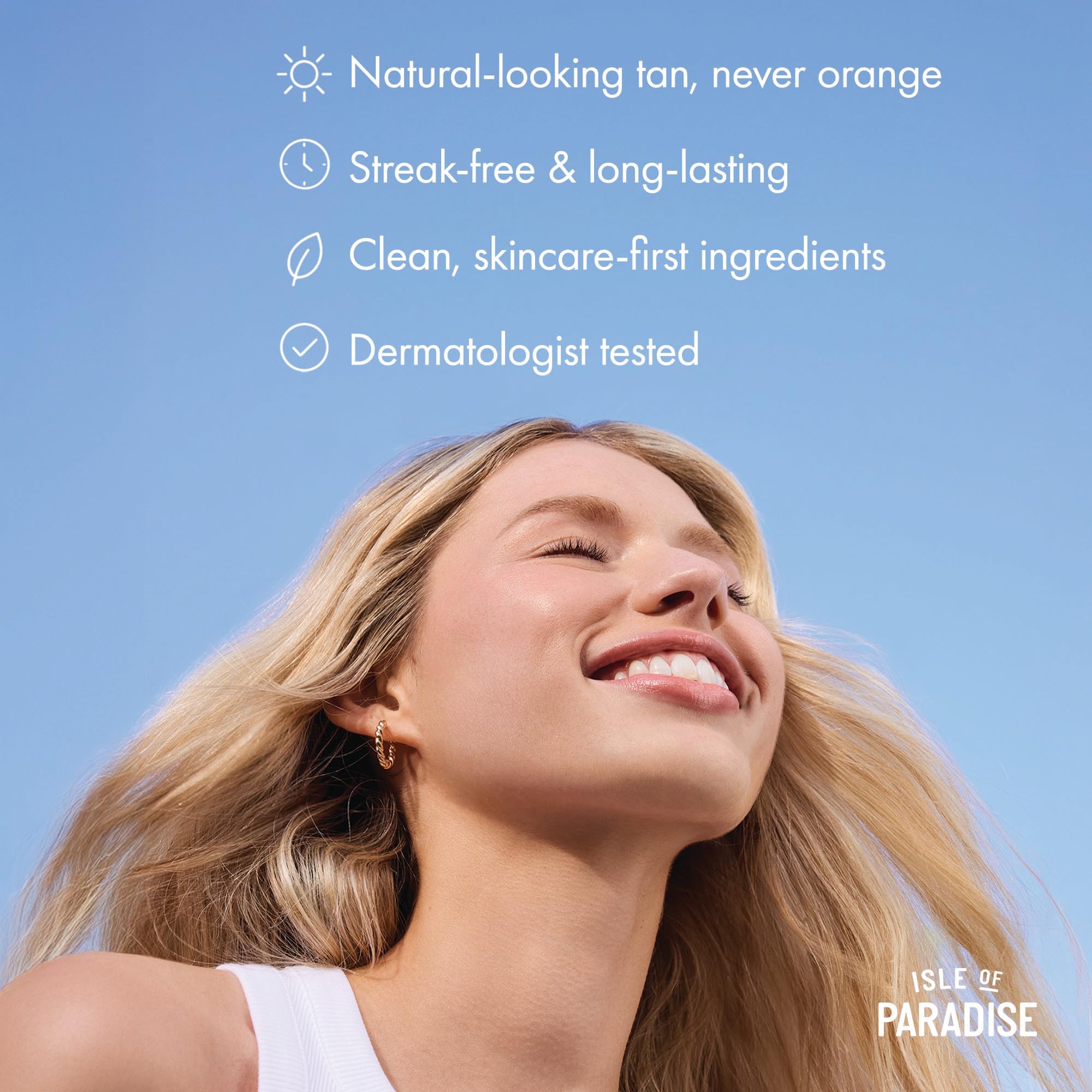 Isle of Paradise applying drops to leg for streak-free body tan