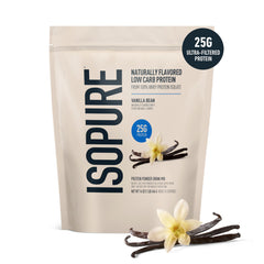 Isopure powder scoop close-up showing fine texture and easy mixing