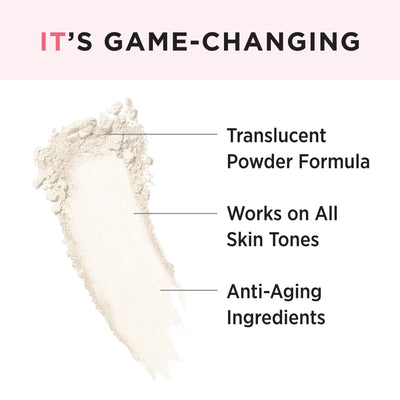 IT Cosmetics open sifter showing fine powder texture for smooth finish
