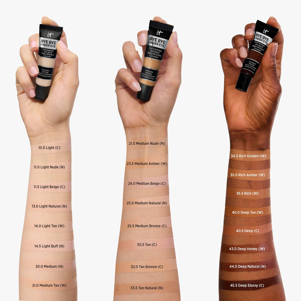 IT Cosmetics applying concealer under eye demonstrating crease-free finish