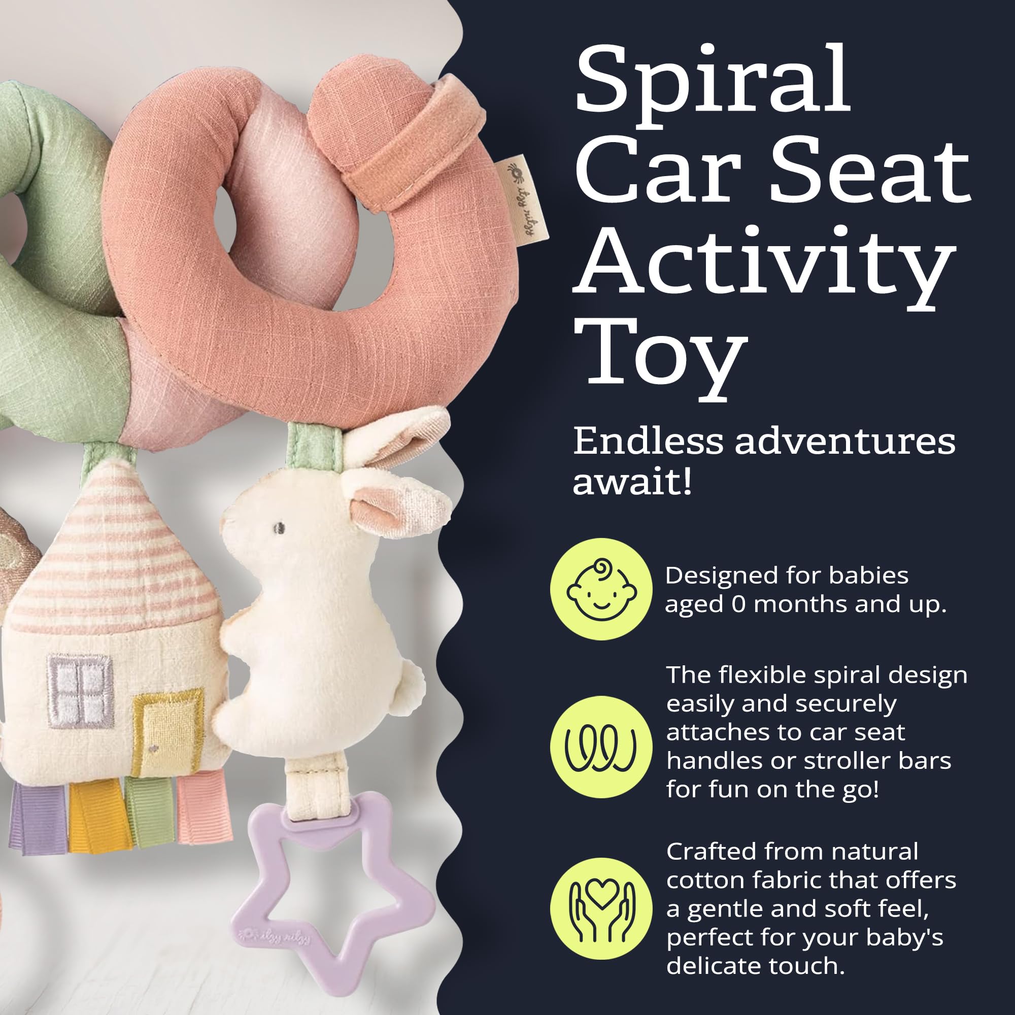 Itzy Ritzy spiral attached to stroller providing on-the-go entertainment