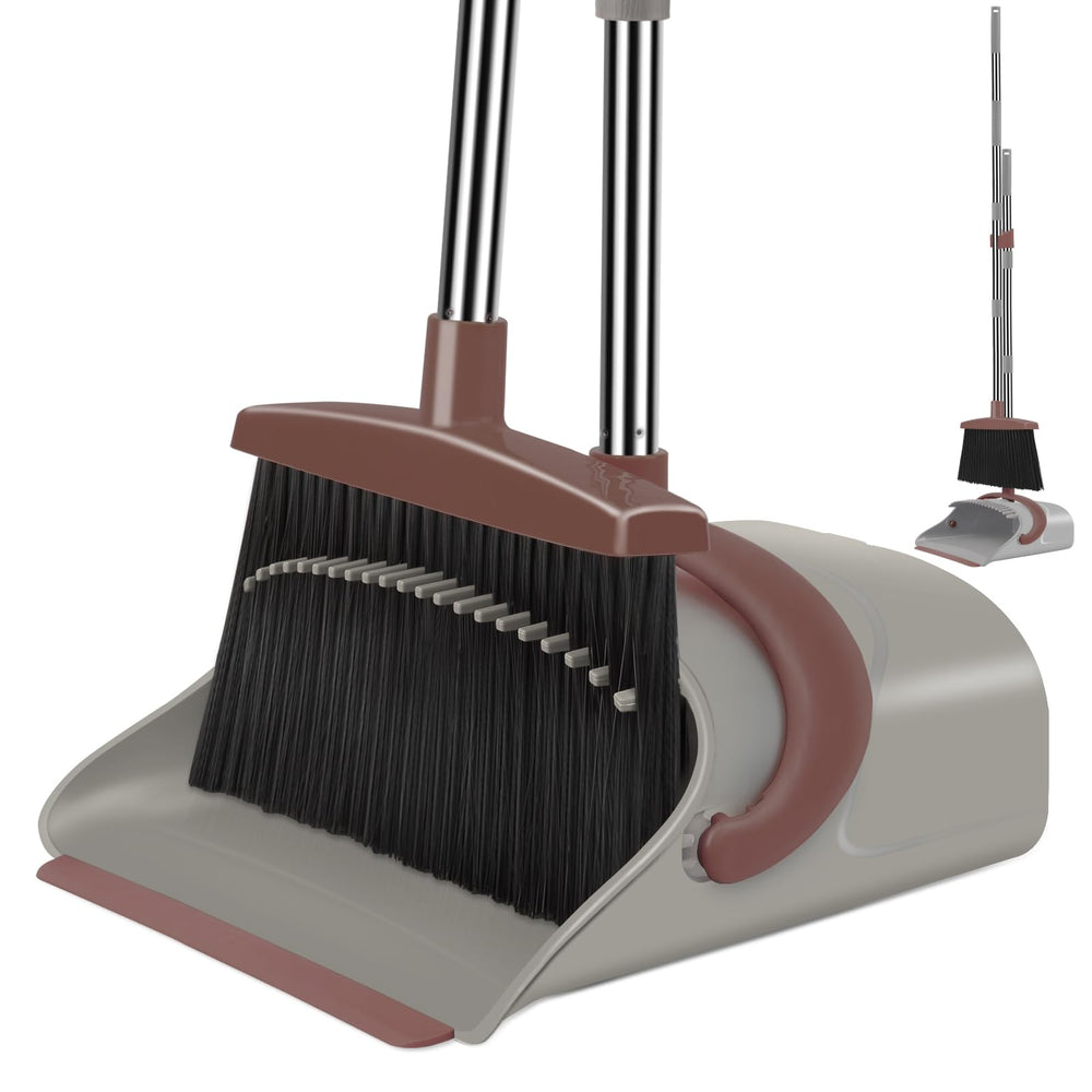 Ivandar escoba y recogedor frontal mostrando diseño ergonómico y ahorro de espacio