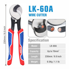 IWISS cortacables LK-60A con cuchilla endurecida para cortes limpios en cobre y aluminio