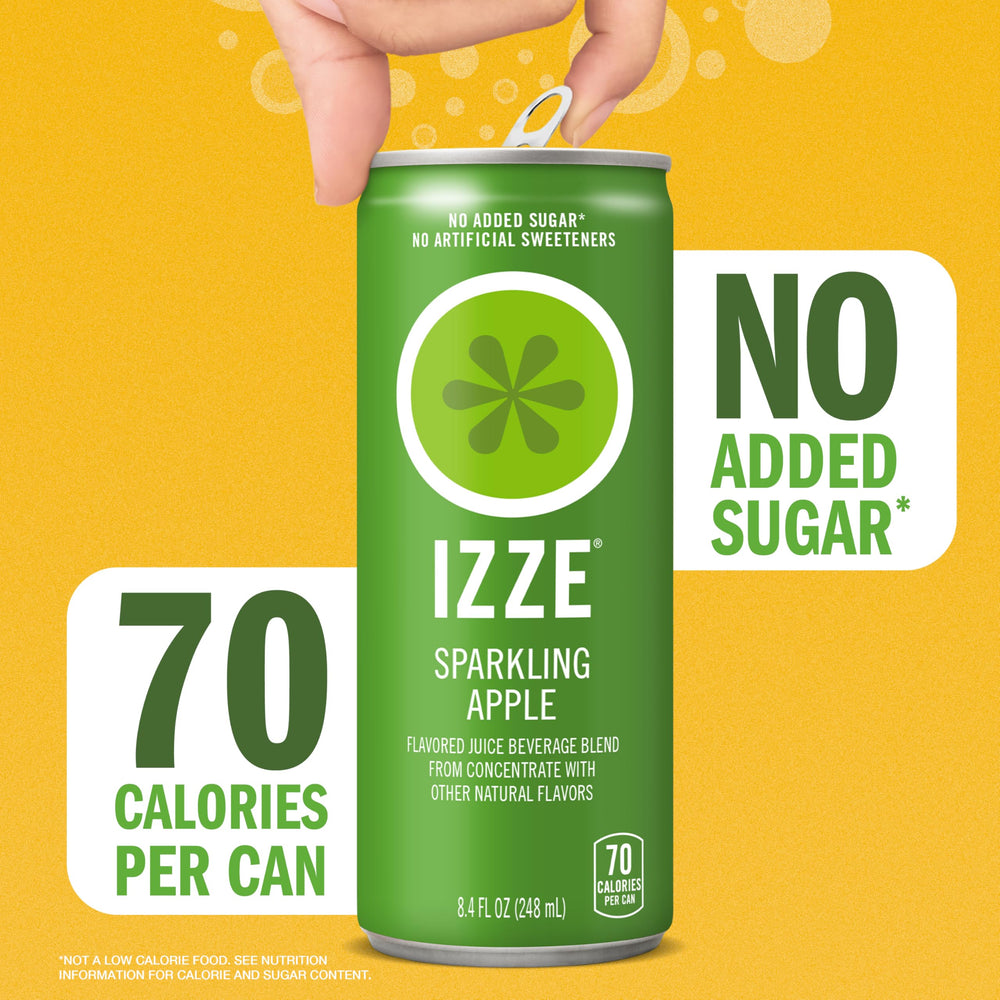 IZZE apple can beside glass for scale and serving suggestion benefit