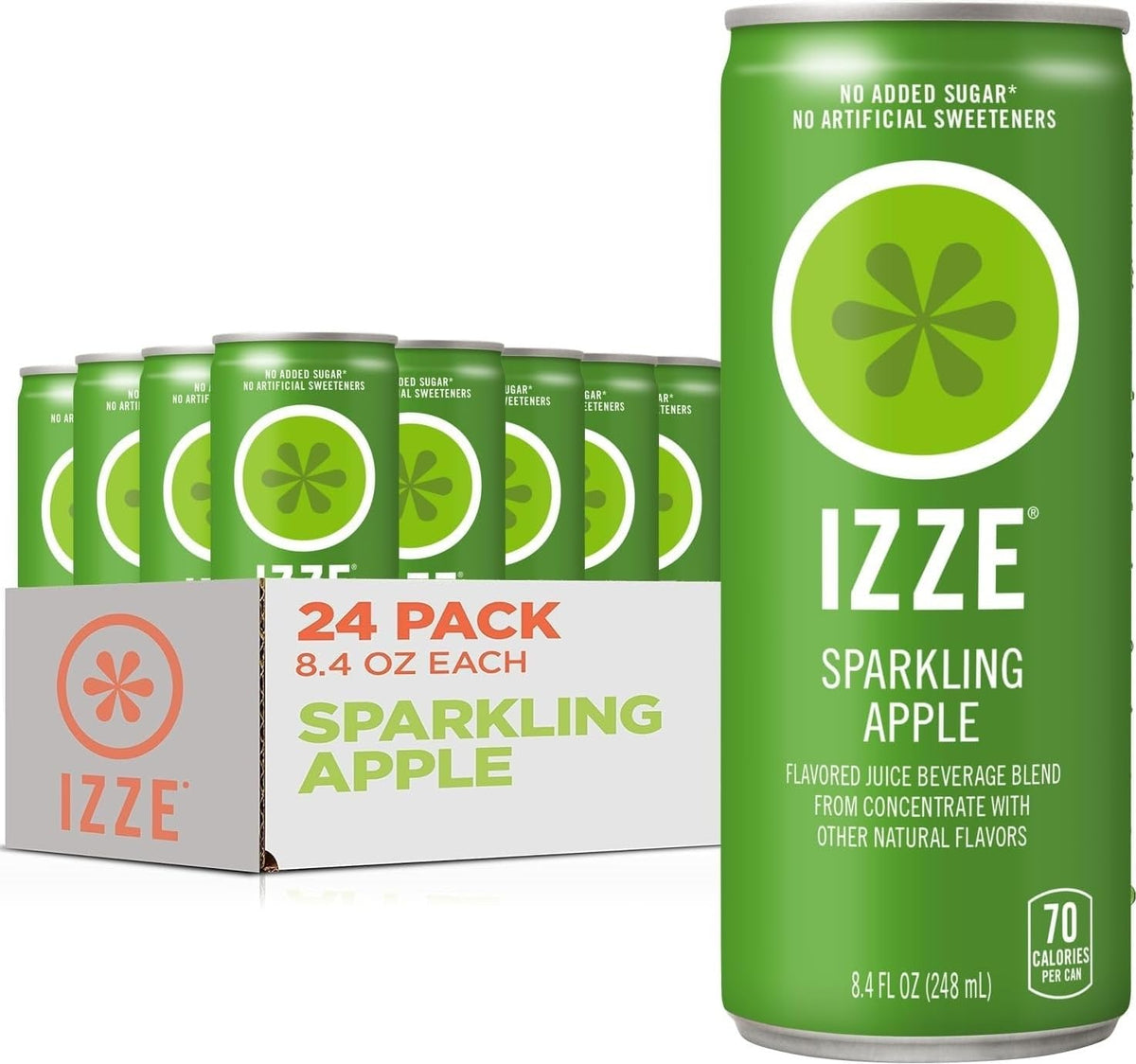 IZZE apple front packaging showing 24-pack and bold branding for easy stocking