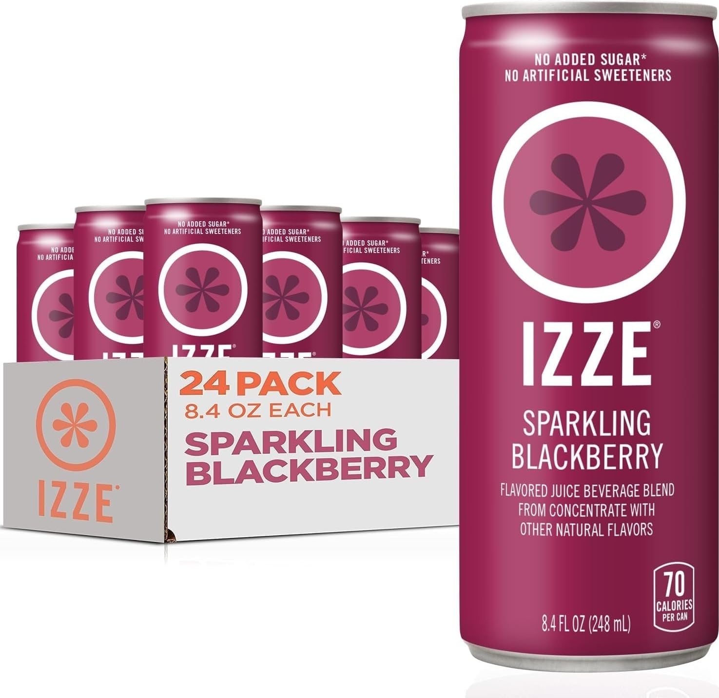IZZE blackberry front can close-up showing vibrant label and refreshing fizz