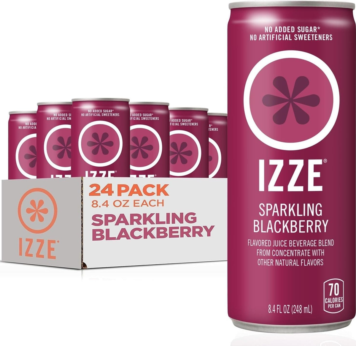 IZZE blackberry front can close-up showing vibrant label and refreshing fizz