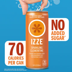 IZZE Sparkling Cherry Lime lata abierta servida en vaso con hielo, refresco instantáneo
