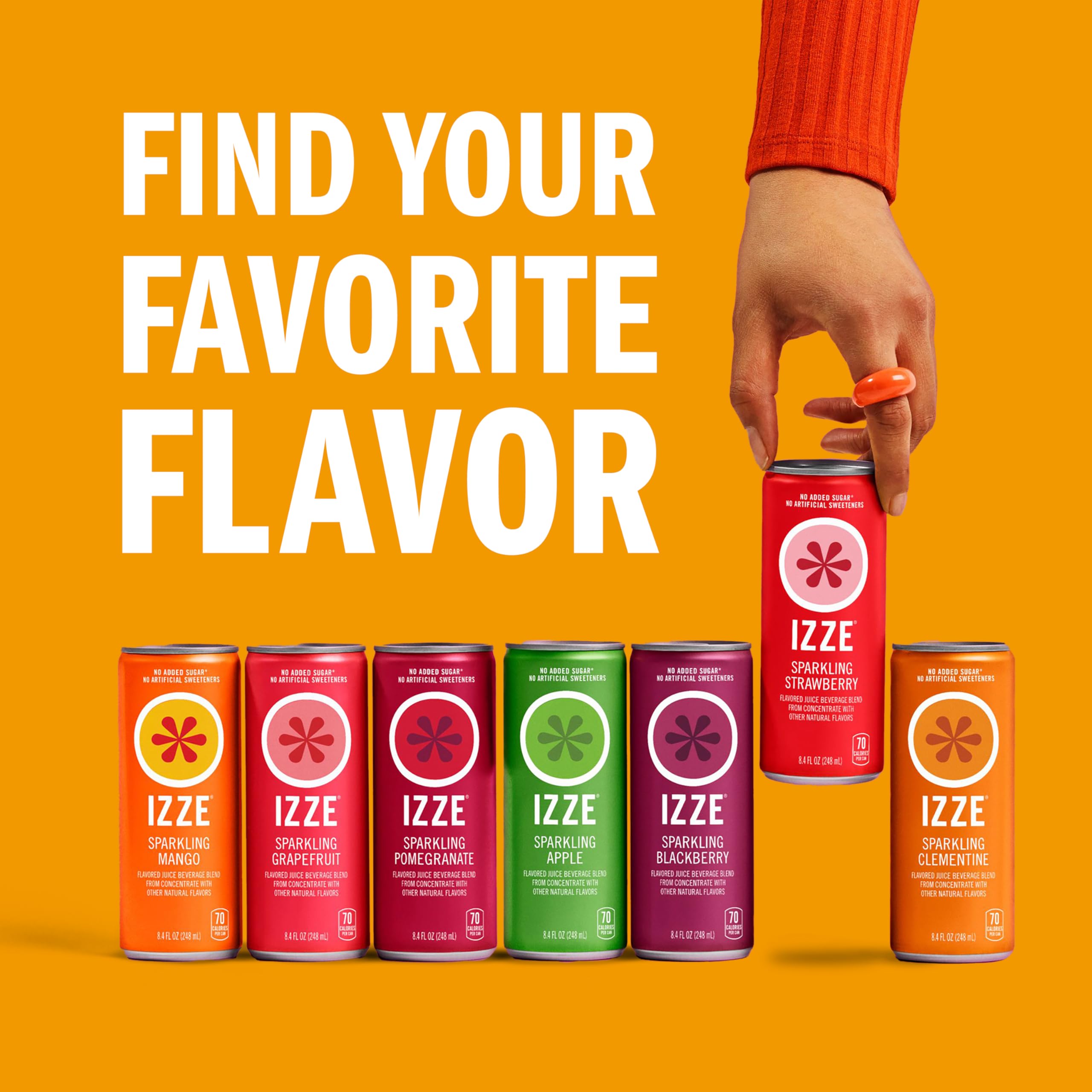 IZZE comparación de tamaño con mano para referencia de porción