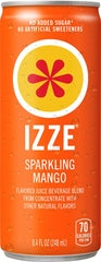 IZZE lata mango primer plano de textura efervescente resaltando sabor natural