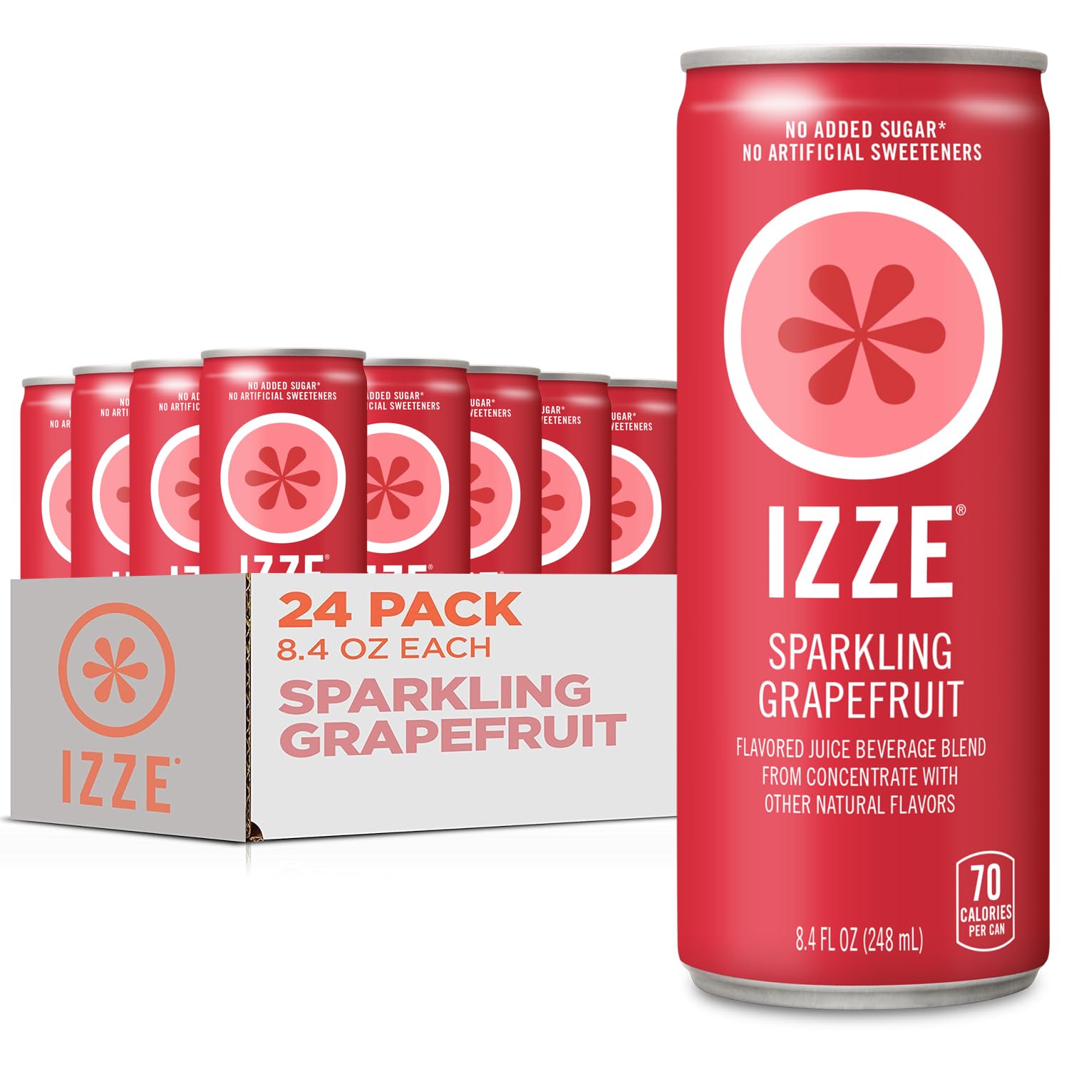 IZZE grapefruit front can showing bright label and bold citrus appeal