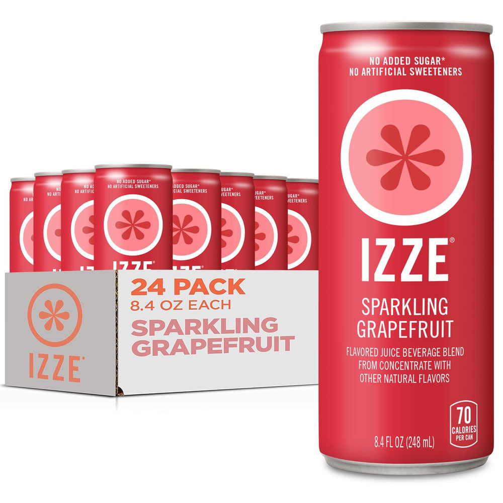 IZZE grapefruit front can showing bright label and bold citrus appeal