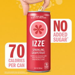 IZZE grapefruit label detail showing juice blend and no added sugar benefit