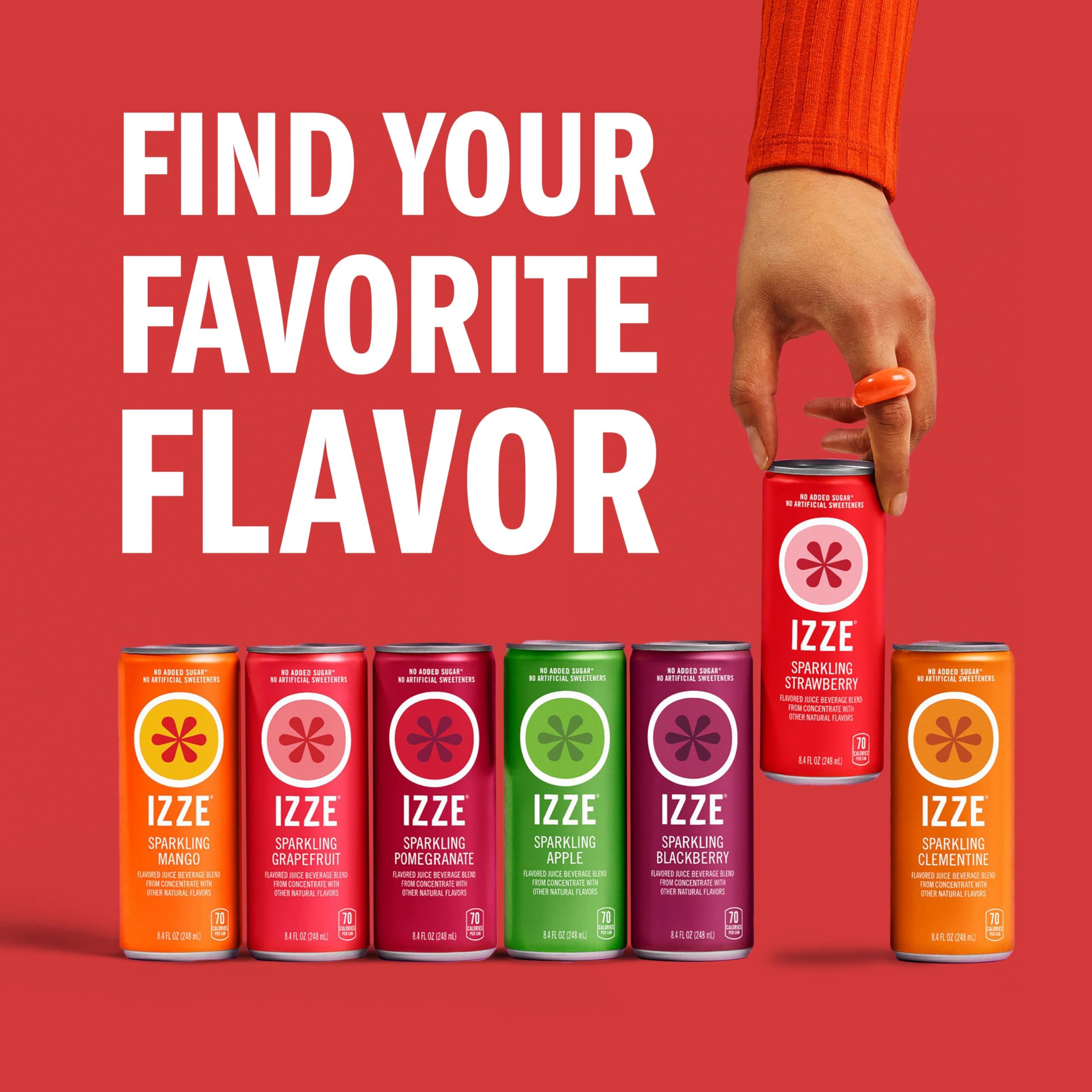 IZZE grapefruit can in hand to show compact 8.4 fl oz portable size