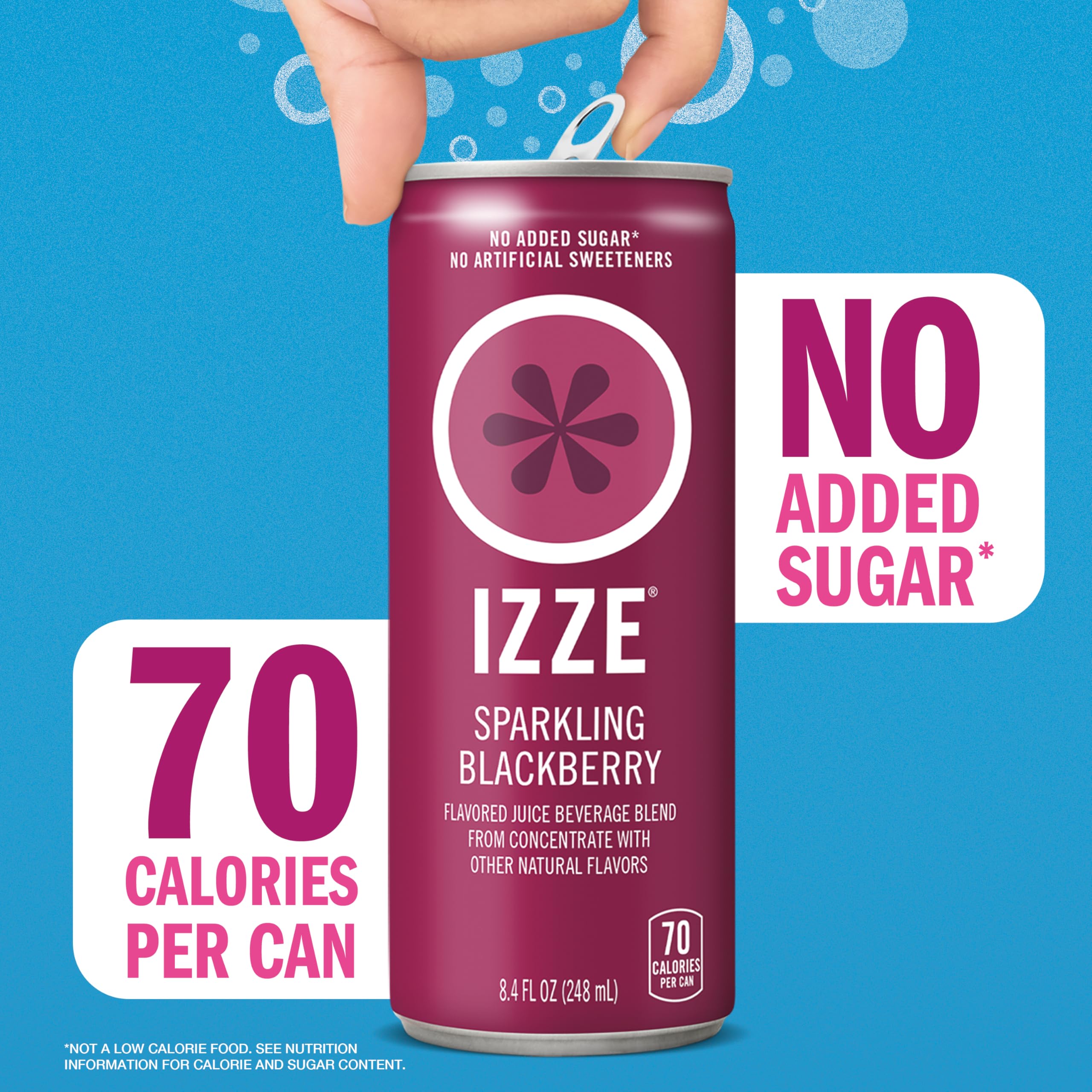 IZZE etiqueta en lata con logo y sabor, lectura clara de la información