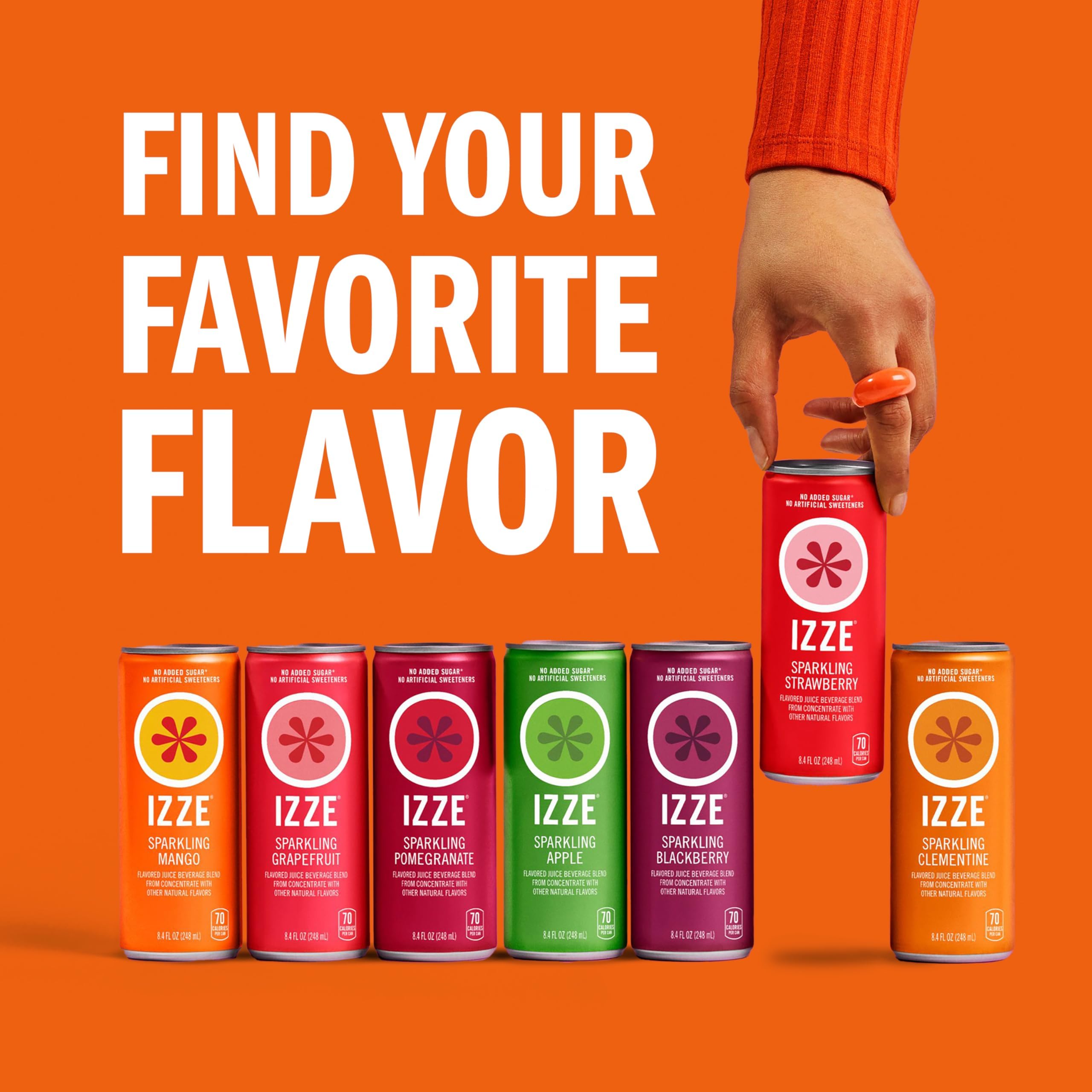 IZZE varias latas agrupadas sobre mesa listos para una reunión y fácil reparto