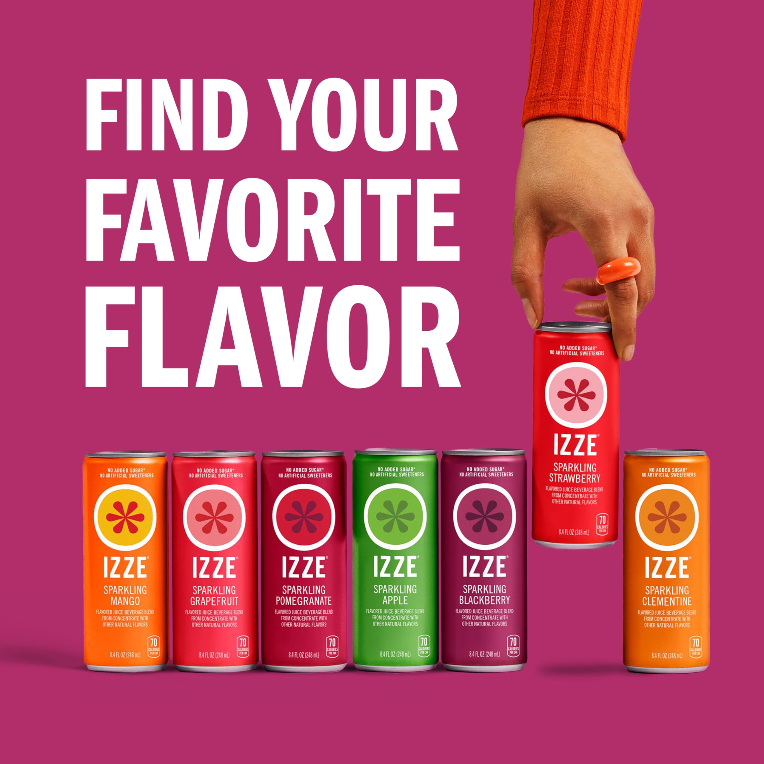IZZE lata junto a mano para mostrar tamaño y porción individual conveniente