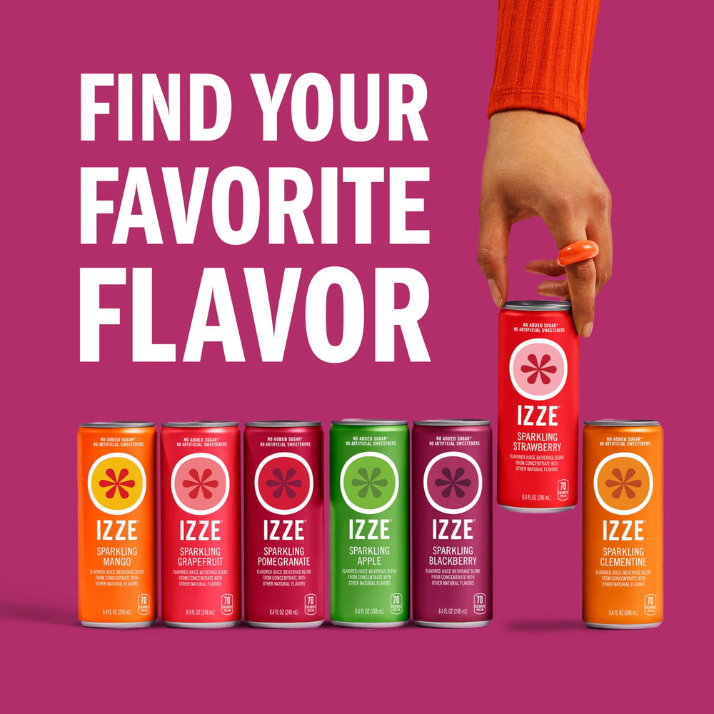 IZZE lata junto a mano para mostrar tamaño y porción individual conveniente