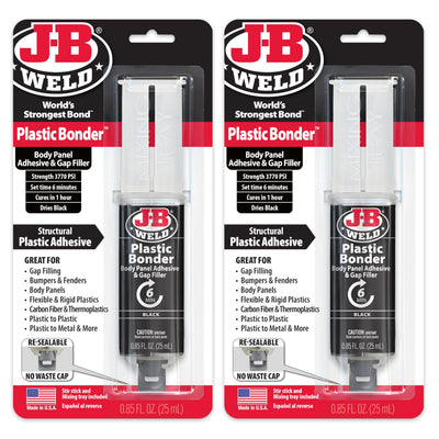 J-B Weld jeringa frontal mostrando el diseño y facilidad de uso