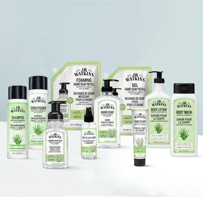 J.R. Watkins etiqueta con ingredientes y sello Leaping Bunny que aporta confianza