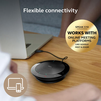 Jabra Speak 510 on a conference table with participants enabling clear group calls benefit