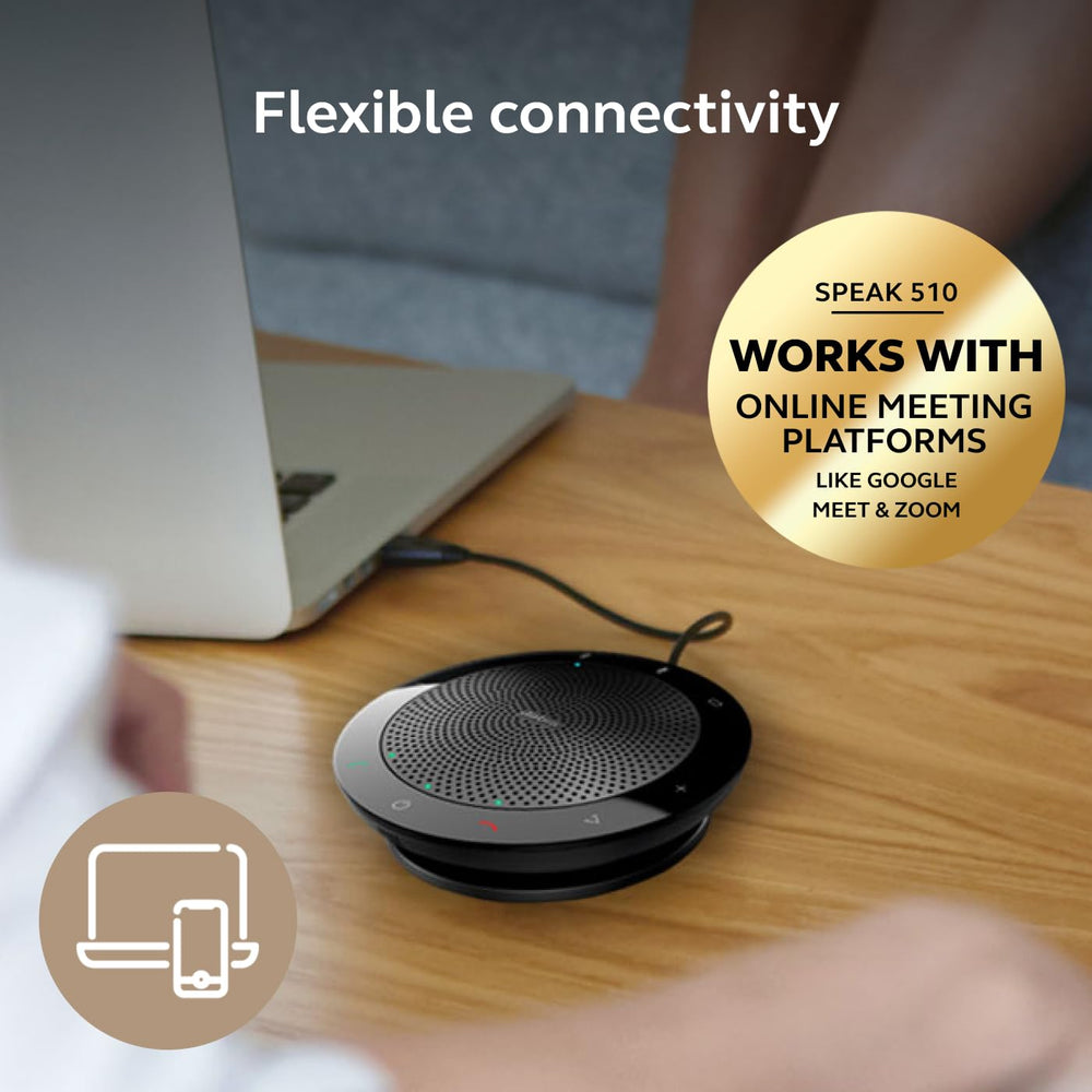 Jabra Speak 510 on a conference table with participants enabling clear group calls benefit