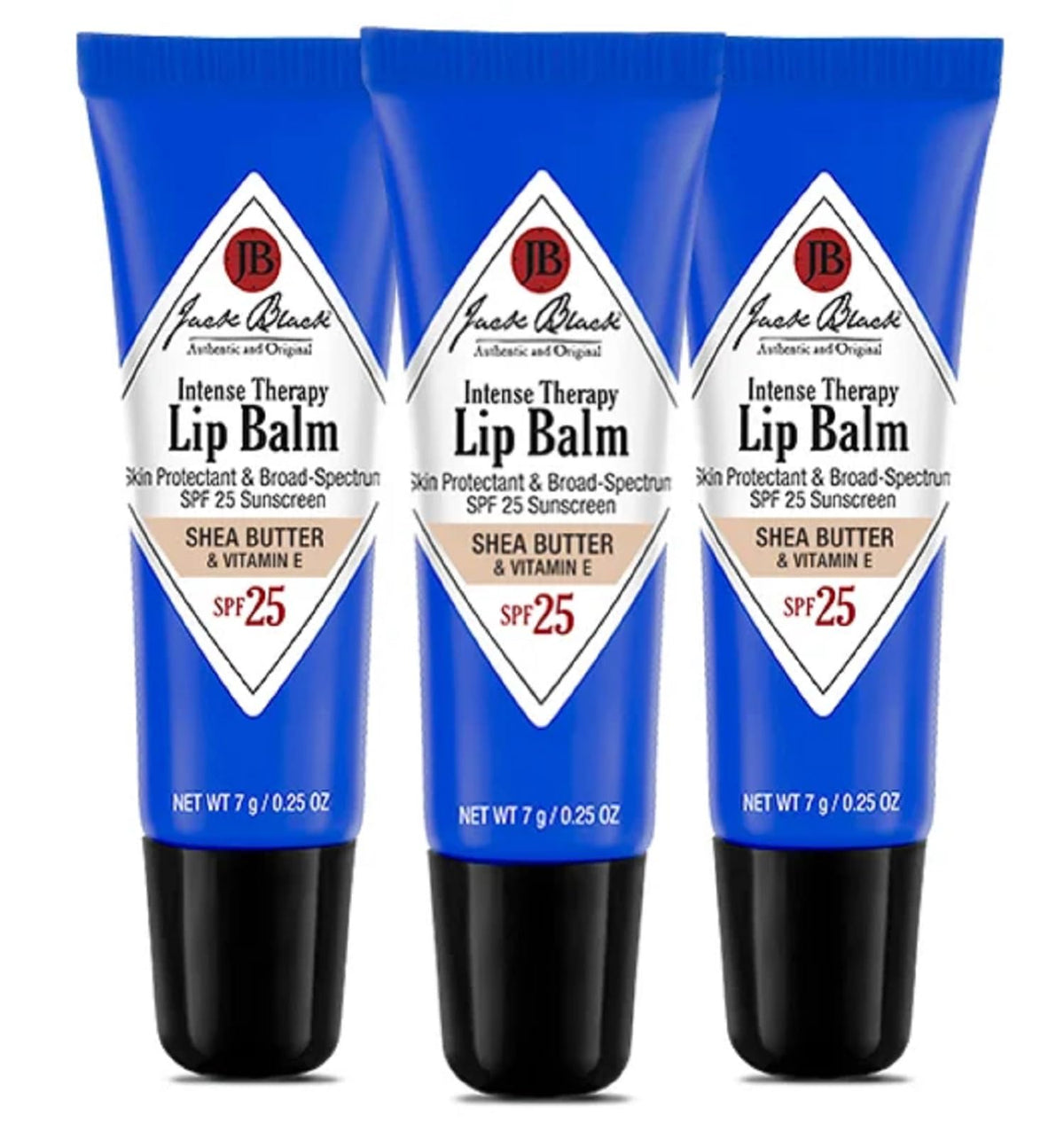 Jack Black pack frontal de 3 bálsamos labiales con SPF 25 para protección práctica
