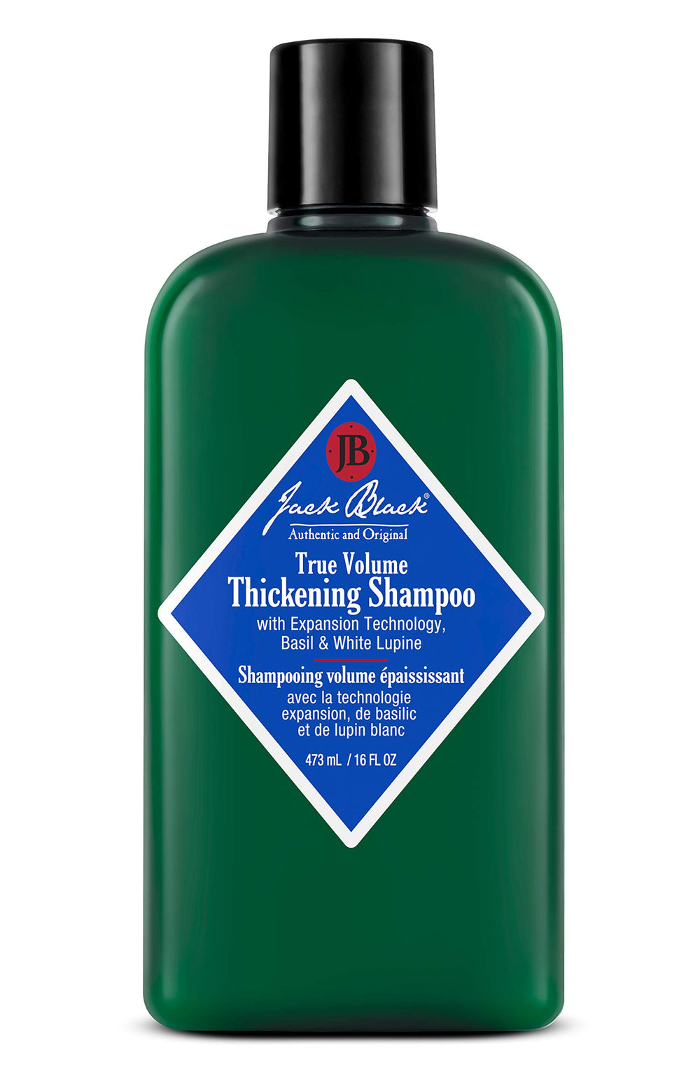 Jack Black botella frontal True Volume mostrando diseño y beneficio volumen