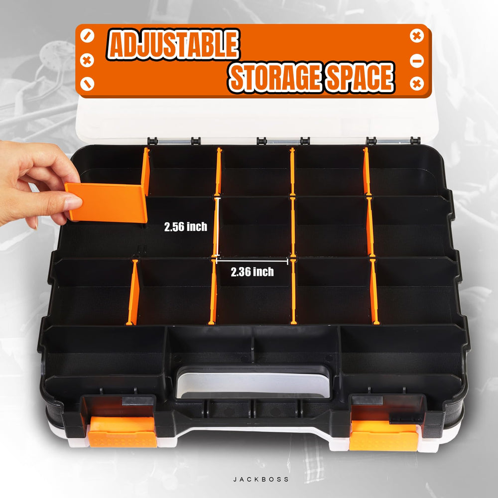 Jack Boss top-down showing 34 compartments for fast sorting benefit