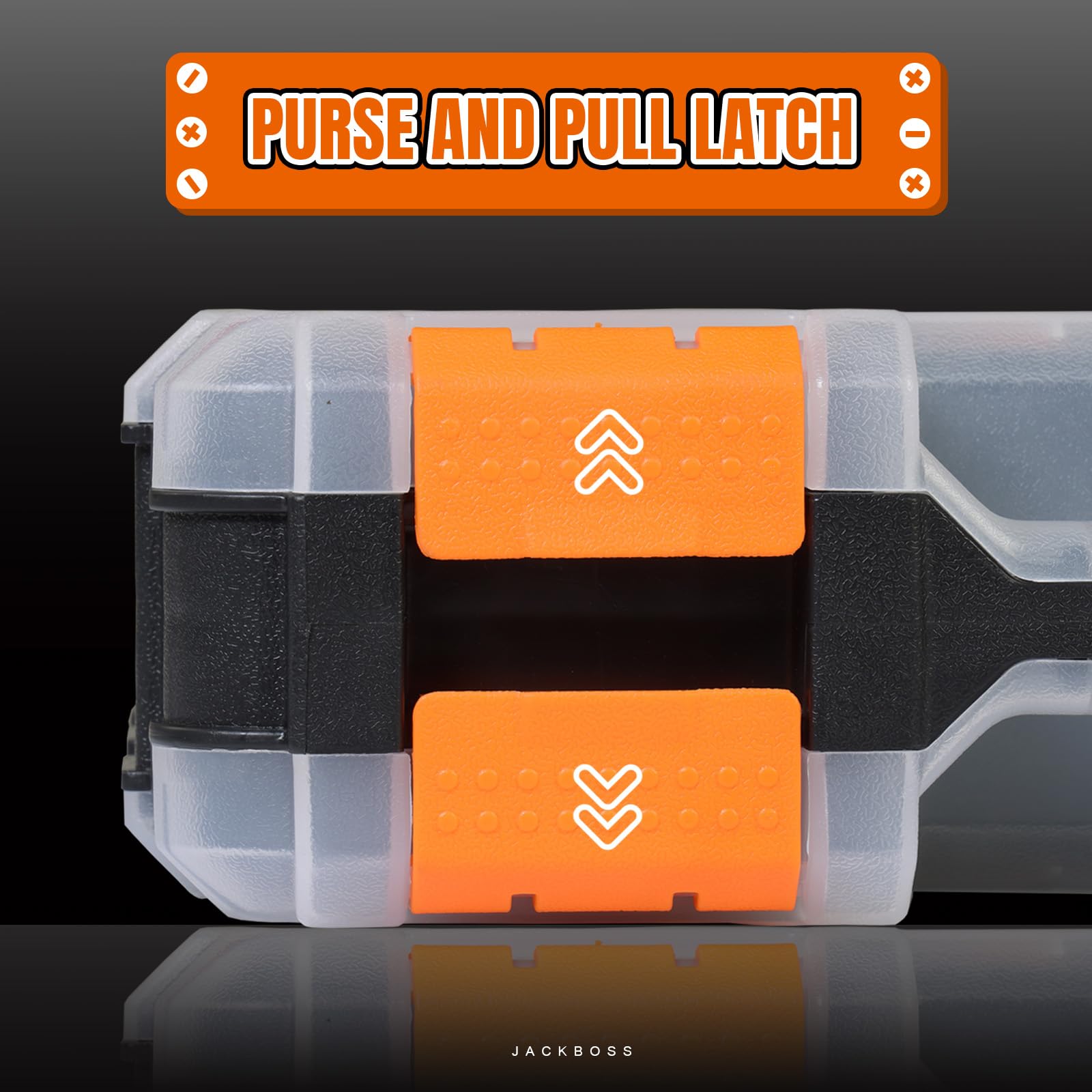 Jack Boss sliding divider detail showing customizable storage benefit