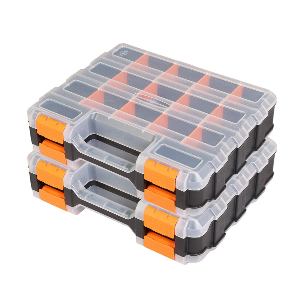 Jack Boss front view of two orange organizer boxes for quick identification benefit