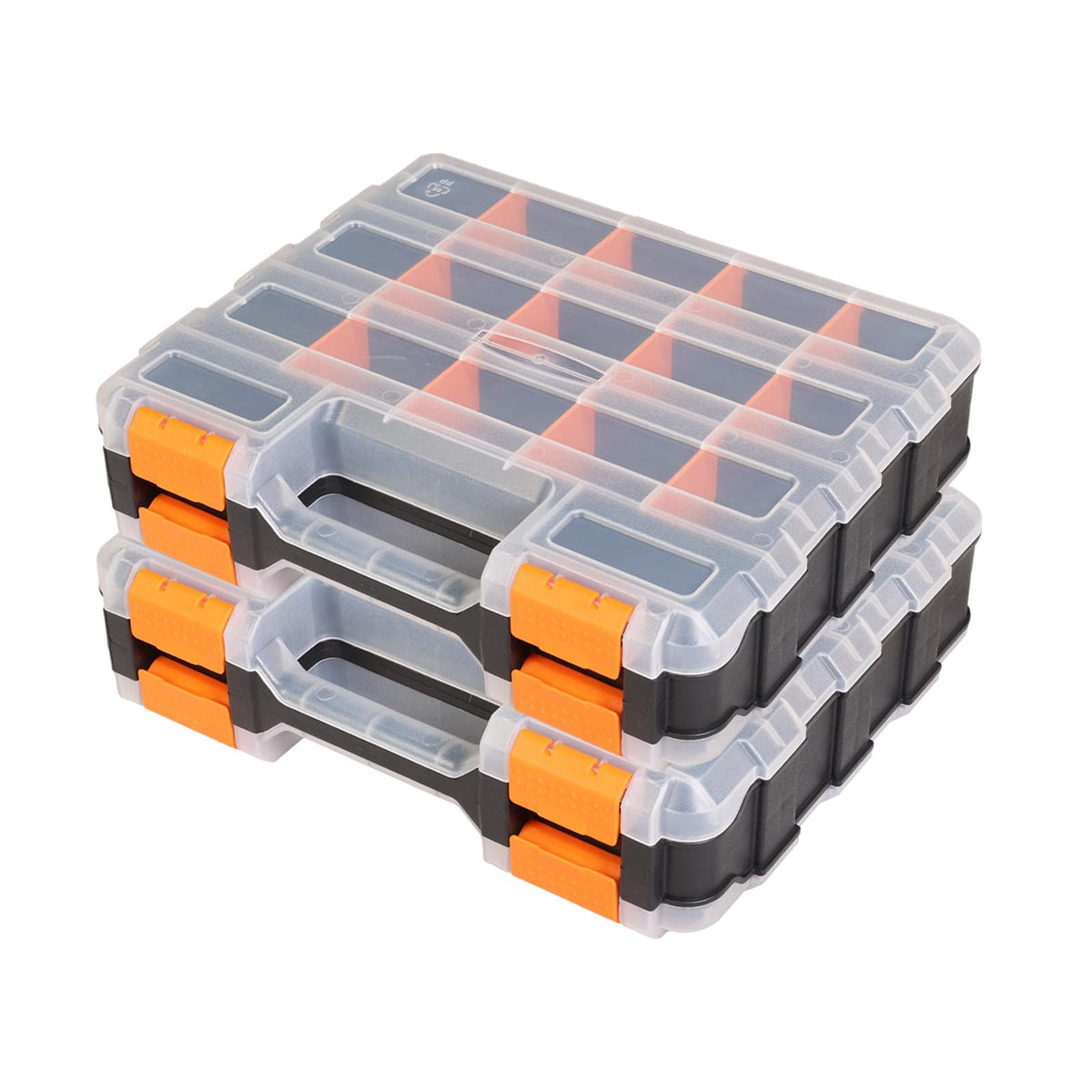 Jack Boss front view of two orange organizer boxes for quick identification benefit