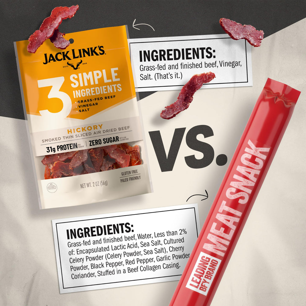 Jack Link's mano sosteniendo lonja para comparar tamaño y saciedad