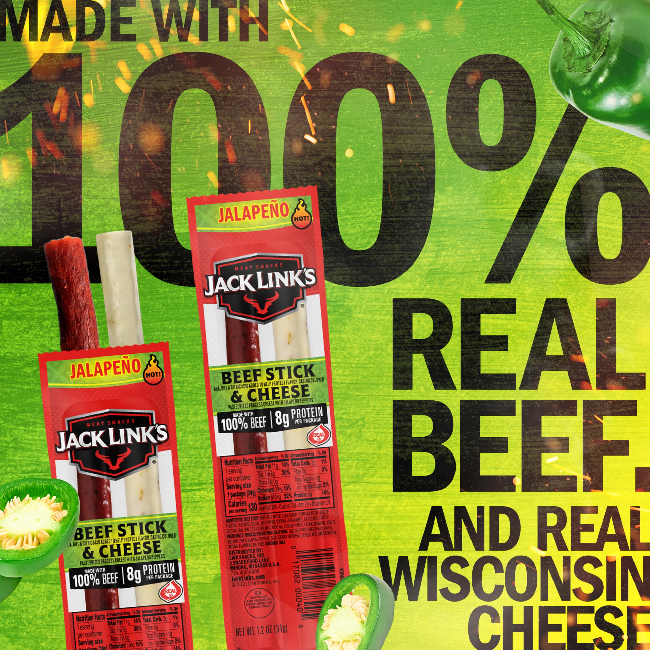 Jack Link's palito de queso de Wisconsin en primer plano para contraste cremoso
