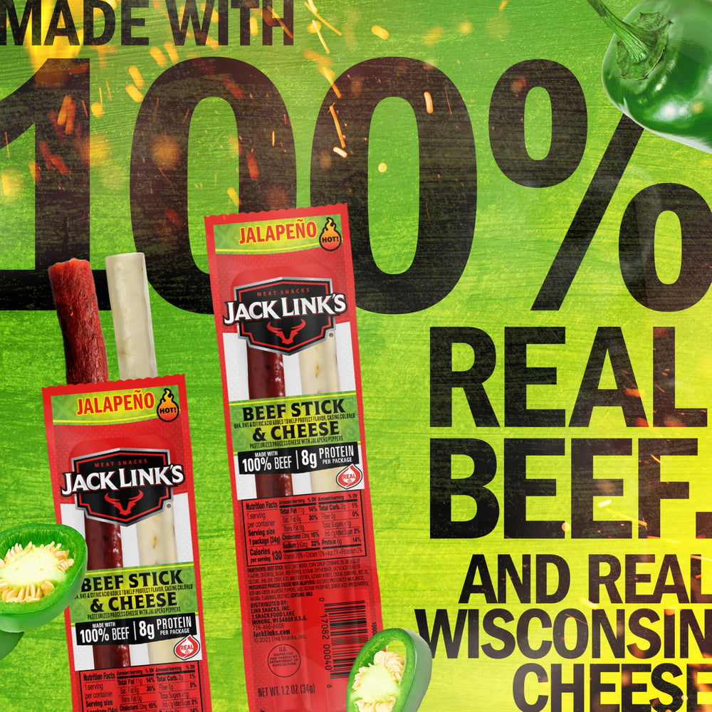 Jack Link's palito de queso de Wisconsin en primer plano para contraste cremoso