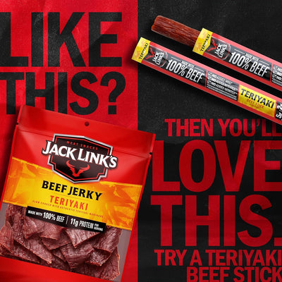 Jack Link's close-up de condimentos teriyaki mostrando sabor y aroma