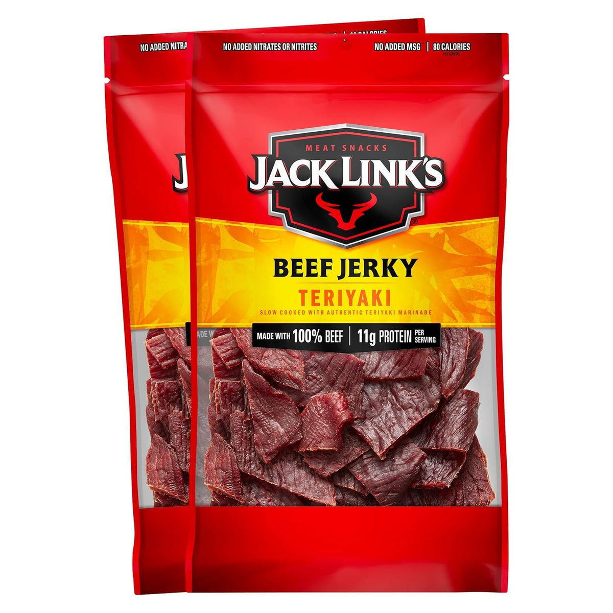 Jack Link's empaque frontal mostrando dos bolsas resellables, conveniencia inmediata