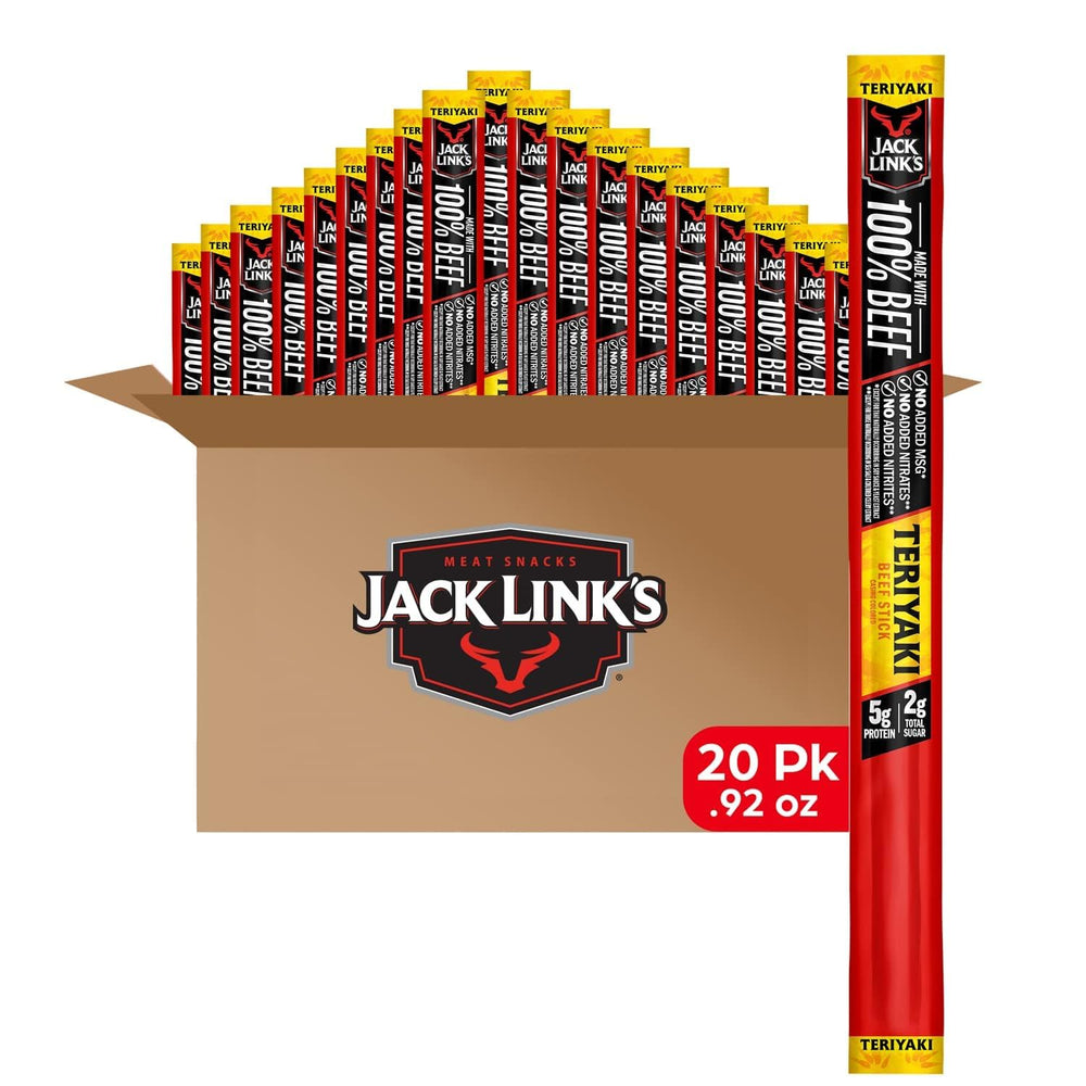 Jack Link's front packaging showing 20-count teriyaki sticks and convenience