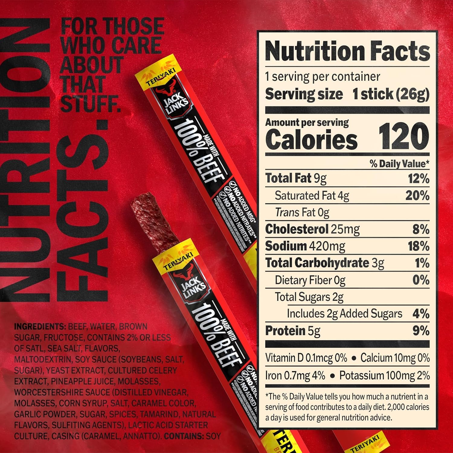 Jack Link's close-up of individual teriyaki stick showing texture and portability