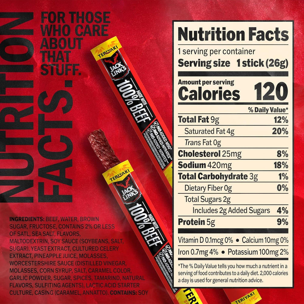 Jack Link's close-up of individual teriyaki stick showing texture and portability