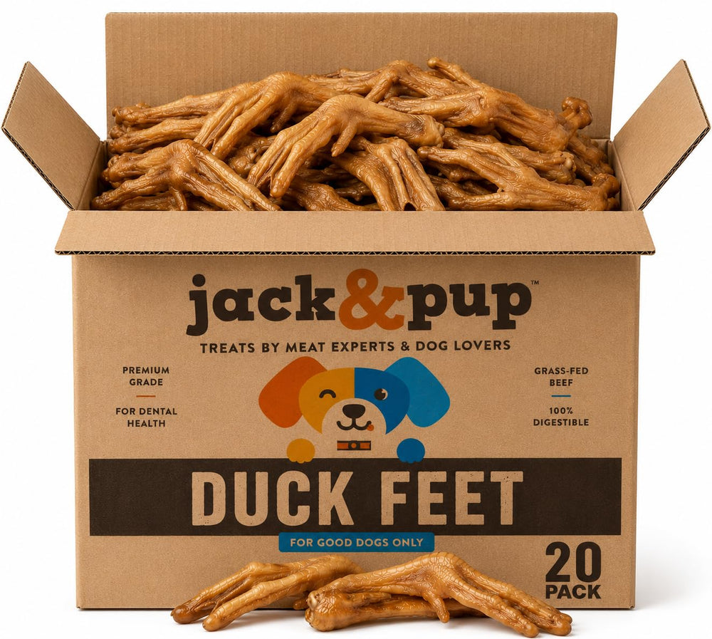 Jack&Pup empaque frontal de patas de pato, presentación clara y natural