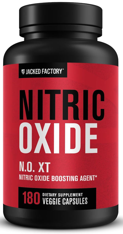 Jacked Factory frasco frontal mostrando etiqueta clara y beneficio de bombeo