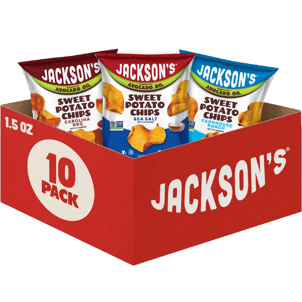 Jackson's Honest imagen frontal del pack de diez bolsas, conveniencia para llevar