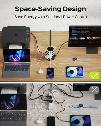 JACKYLED lifestyle desk setup organizing gaming and work devices efficiently