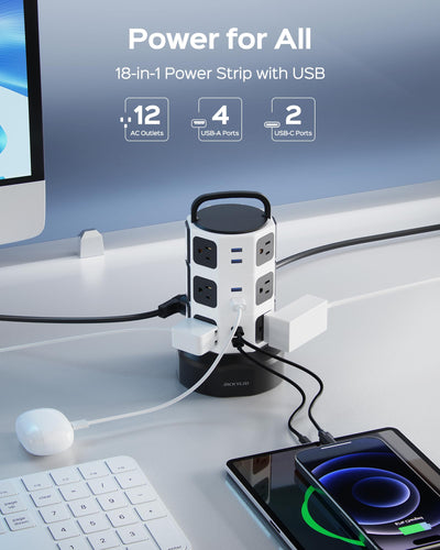 JACKYLED closeup of widely spaced AC outlets preventing blocked plugs