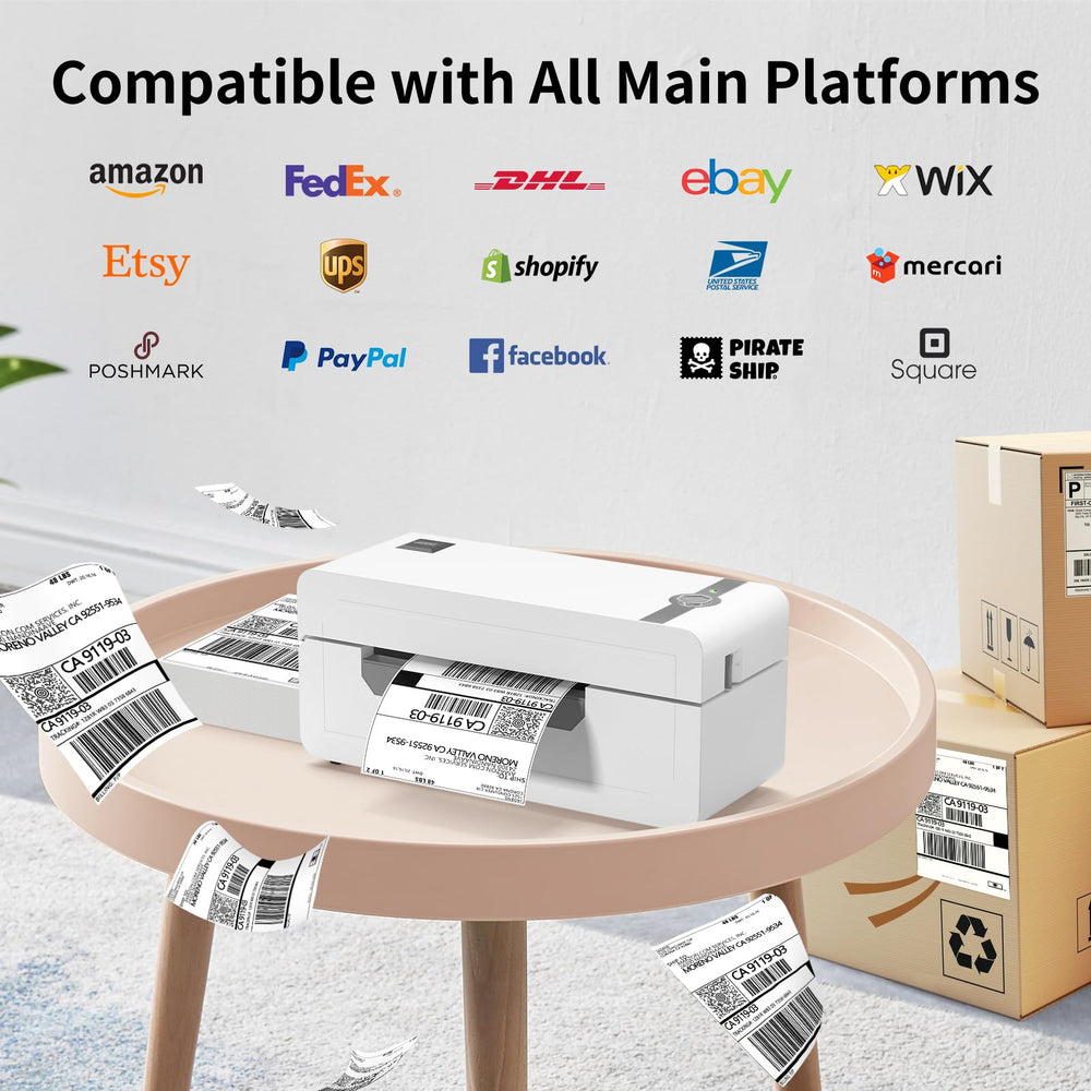 JADENS printer on a packing desk printing labels wirelessly to speed order fulfillment