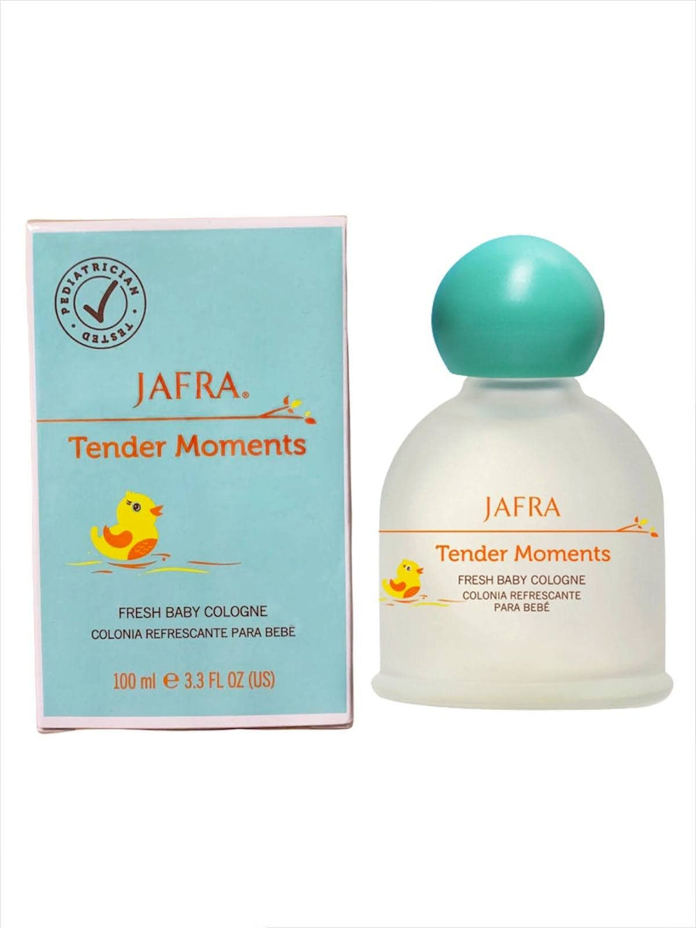 JAFRA aplicando colonia a ropa de bebé para aroma suave y fresco