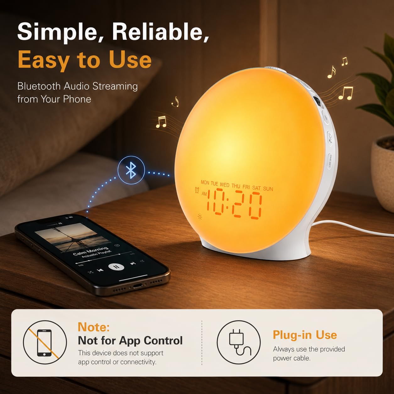 JALL next to a smartphone to show compact scale and bedside fit benefit
