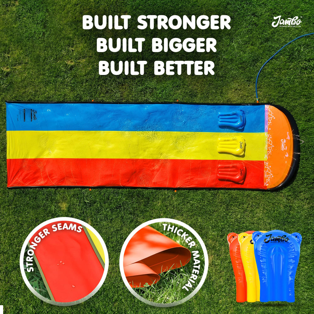 JAMBO slide attached to garden hose, easy setup for instant fun