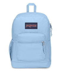 JanSport Cross Town Plus front view in Blue Dusk showing organized pockets and logo for everyday use
